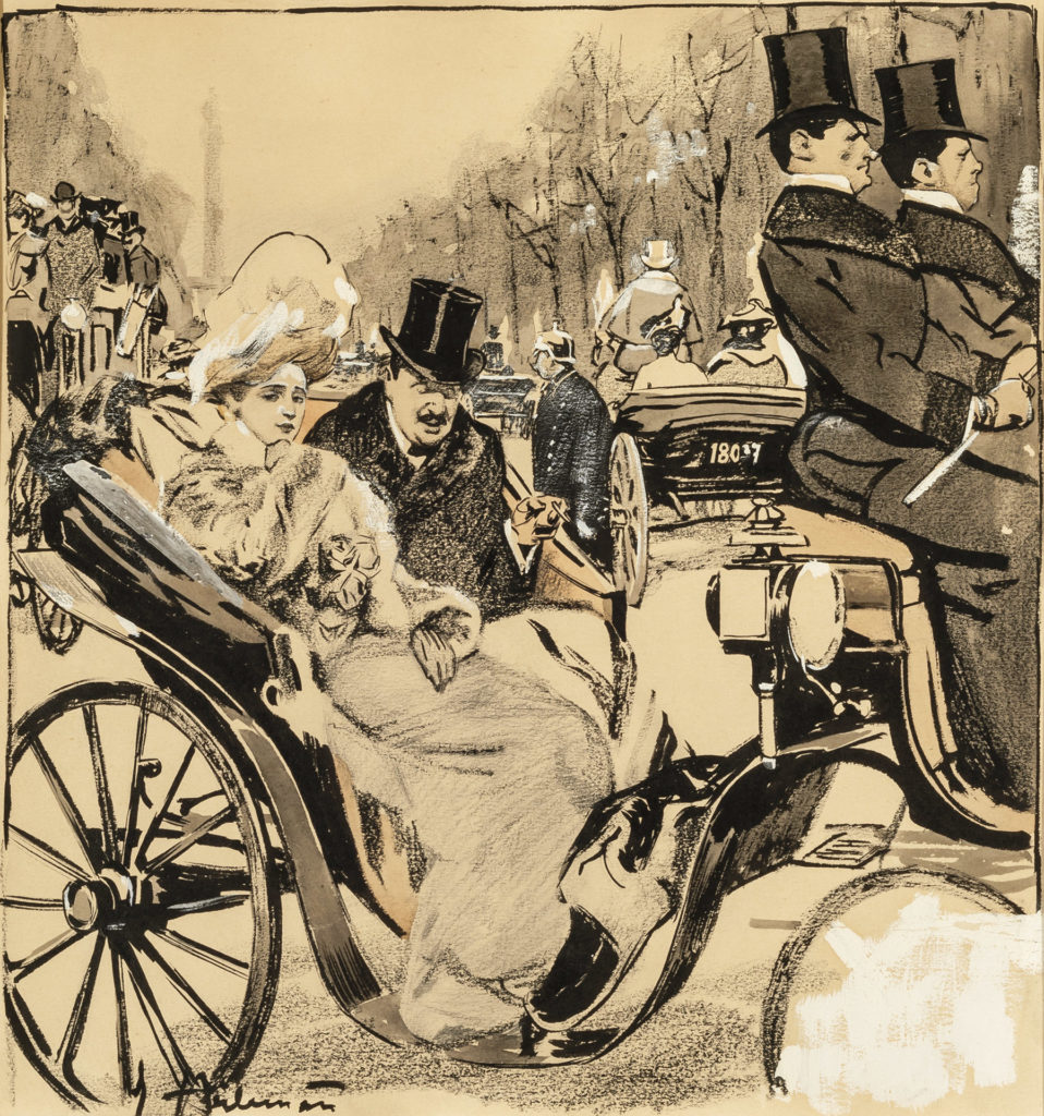 Elegant Couple in a Horse-Drawn Carriage