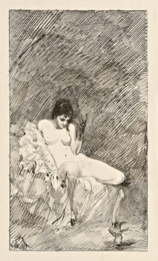Max Klinger - Sitzende nackte Frau mit tanzendem Phallus